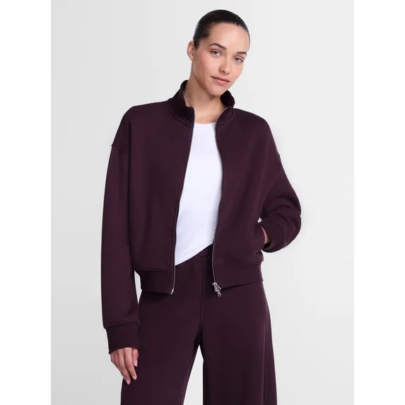 Athletic Works Women's Cropped Fleece Bomber Jacket with Long Sleeves, Sizes XS-XXL | Walmart (US)