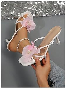 MakeMeChic Women's Open Toe Floral Kitten Heels Flower Summer Beach Sandals | Amazon (US)