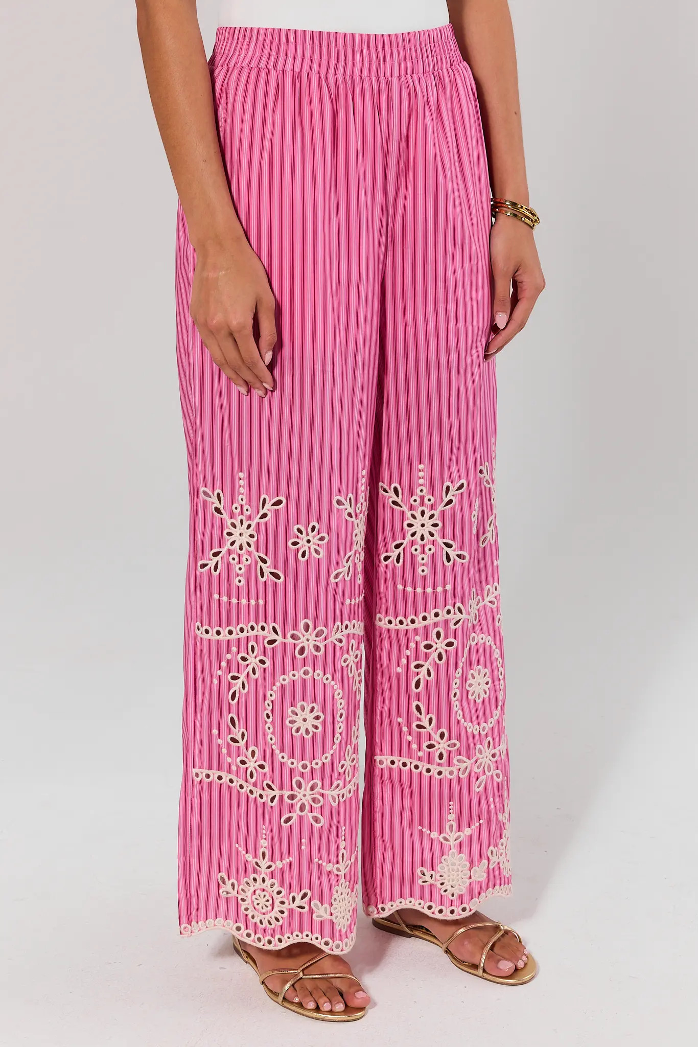 Pink Striped Eyelet Pants | Avara