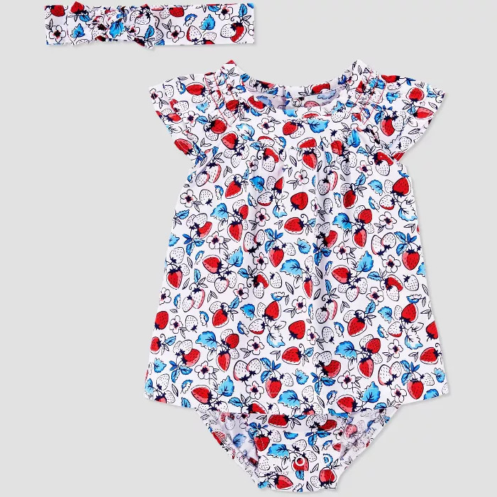 Baby Girls' Floral Jumpsuit Set with Headband - Just One You® made by carter's Blue/Red | Target