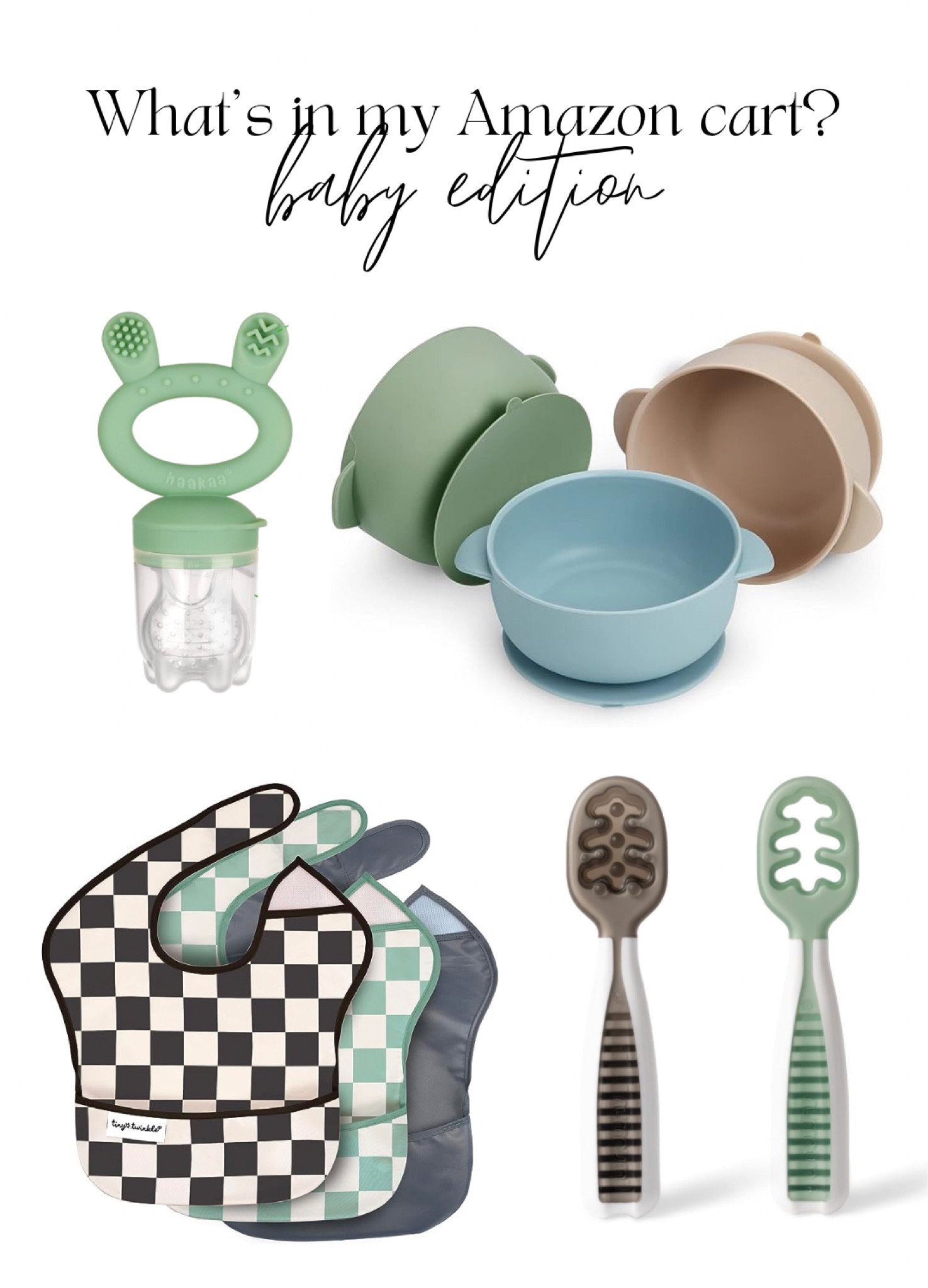 What’s in my Amazon cart? Baby Edition!

PJ will be starting solids soon and we’re ready to start exploring! These Amazon finds are too cute - trendy and practical! Affordable baby cutlery, checkered pattern bibs, suction cup bowls perfect for highchairs. 

#LTKfamily #LTKkids #LTKbaby
