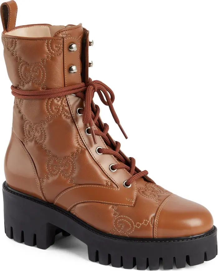 Logo Quilted Leather Combat Boot | Nordstrom