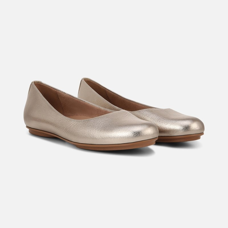 Naturalizer Maxwell Ballet Flat Shoes, Warm Silver Leather, 8.5 N Slip-On, Round Toe | Naturalizer