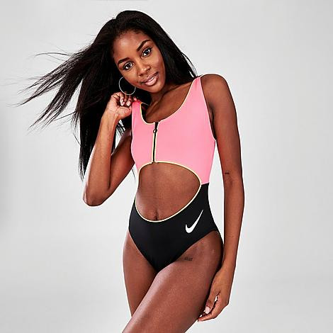 Women's Swim Cutout One Piece Swimsuit Bra in Pink/Black/Black Size XS Polyester/Spandex by Nike | JD Sports (US)