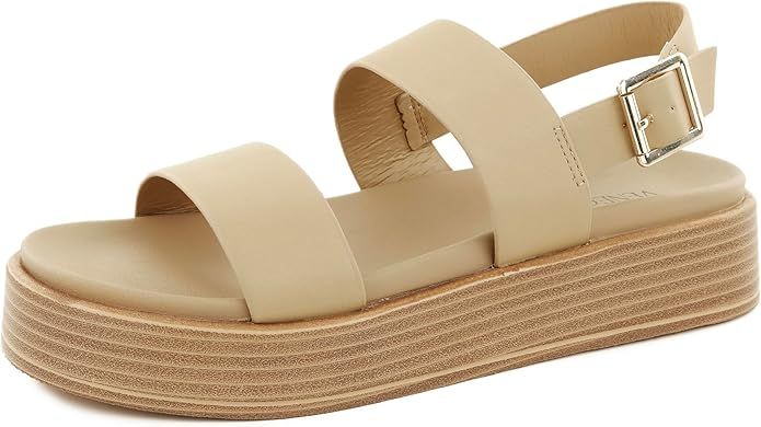 Hailey Platform Strap Sandals for Women – Faux Leather Sandals Women’s Summer Shoes – Comfo... | Amazon (US)