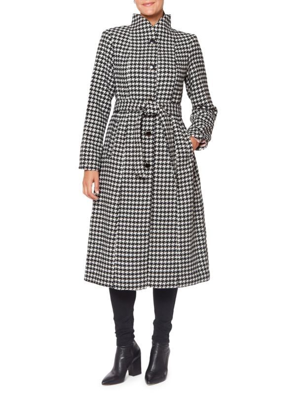 Houndstooth Single Breasted Belted Coat | Saks Fifth Avenue OFF 5TH