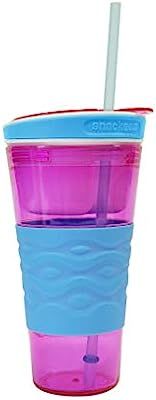 Snackeez Travel Snack & Drink Cup with Straw, Pink | Amazon (US)