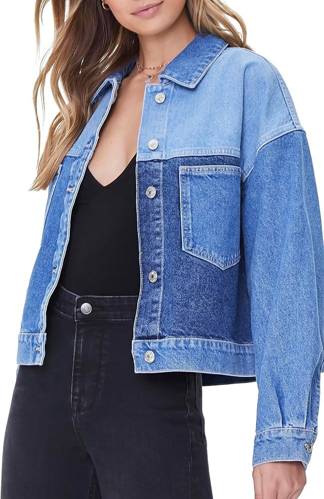 Forever 21 Women's Colorblock Denim Jacket | Amazon (US)