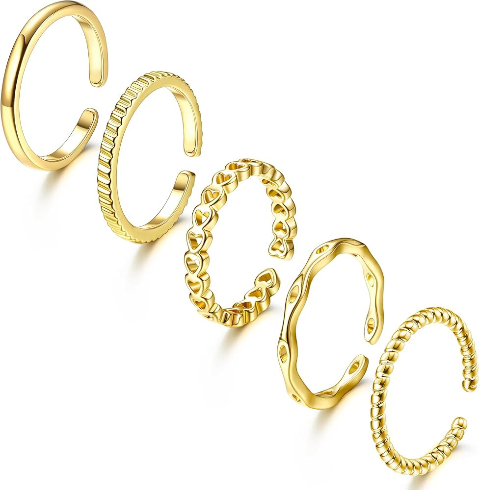 Adramata 5 Stück Ringe Frauen 14 Karat Vergoldete Ringe Set Gold Verstellbare Daumenring Fingerr... | Amazon (DE)