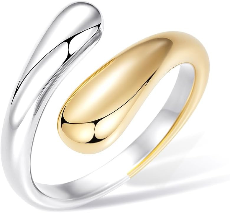 Non Tarnish Gold Chunky Rings for Women, 14K Gold Plated Statement Dome Rings Stacking Silver, Adjustable Mens Eternity Wedding Band Mixed Metal Jewelry Size 3-15 Half Size | Amazon (US)