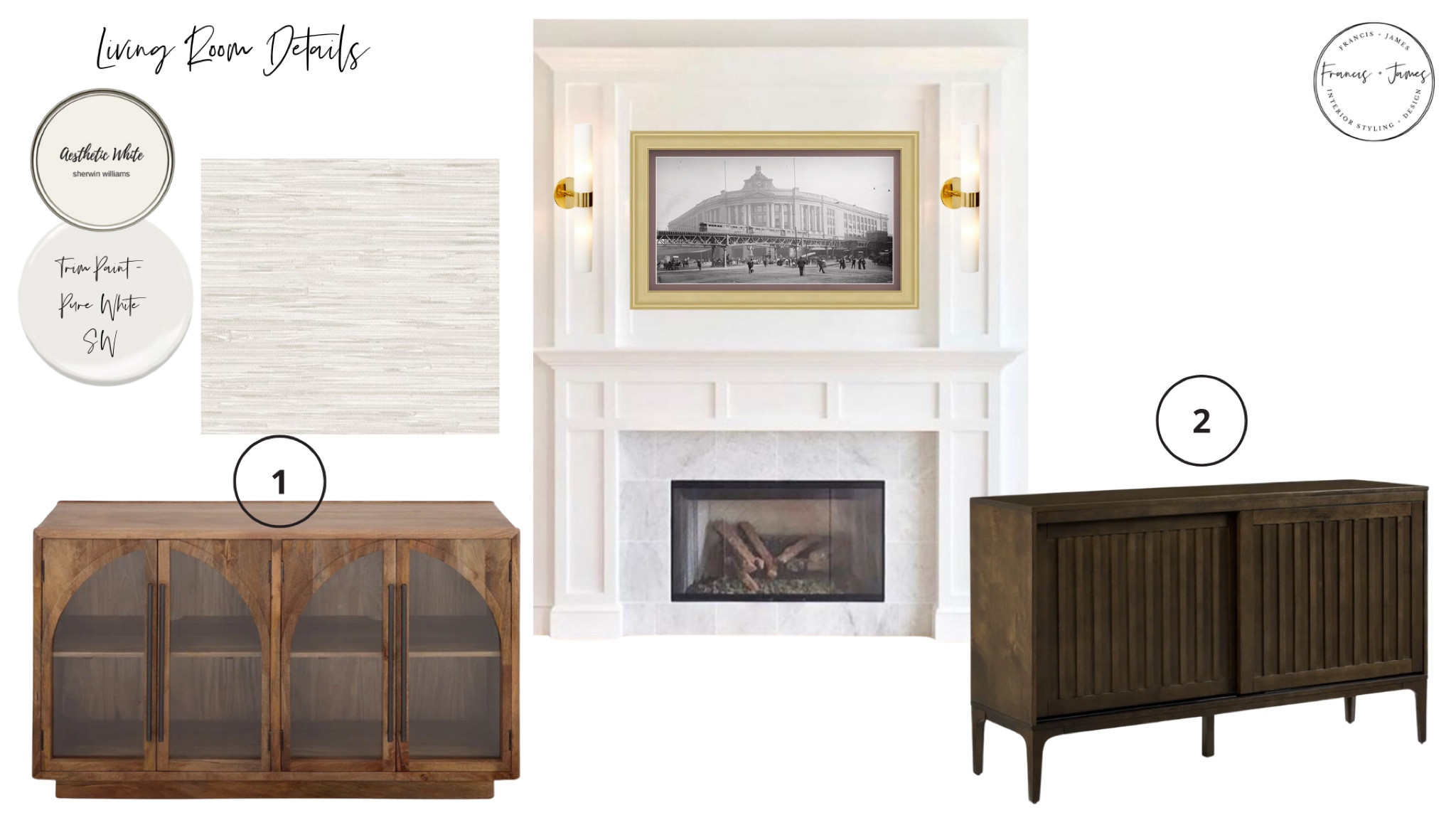 Living room, sconces, gold sconces, sideboard, console, large storage sideboard, grasscloth, neutral grasscloth, sconces, fireplace design, fireplace, white paint colors, trim paint 

#LTKHome #LTKOver40 #LTKFamily