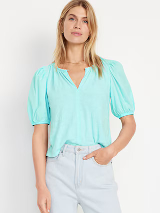Puff-Sleeve Slub-Knit Top | Old Navy (US)