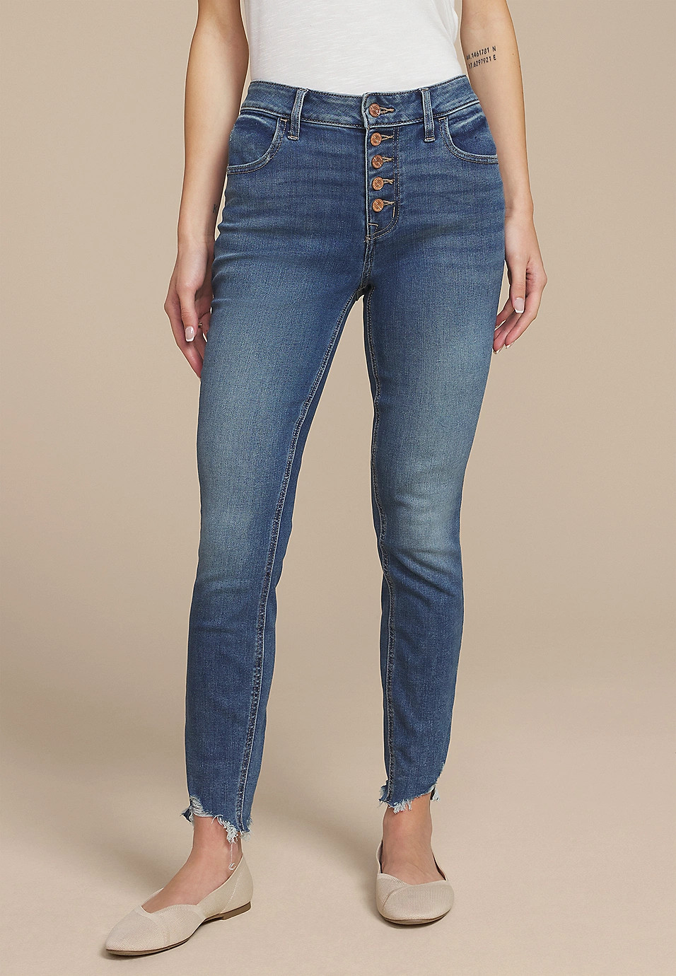 m jeans by maurices™ High Rise Button Fly Ankle Jegging | Maurices