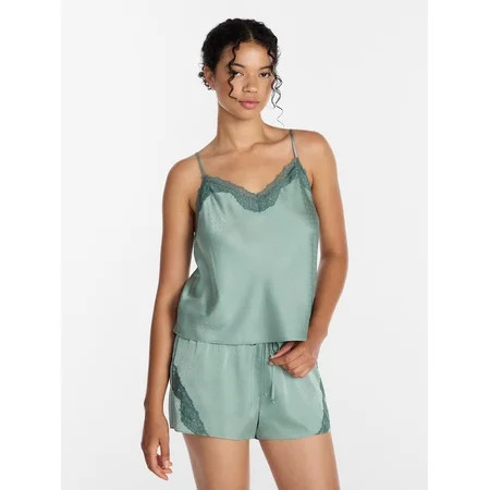 Joyspun Women's Lace Trim Stretch Satin Cami and Shorts Set, 2-Piece, Sizes XS-3X | Walmart (US)