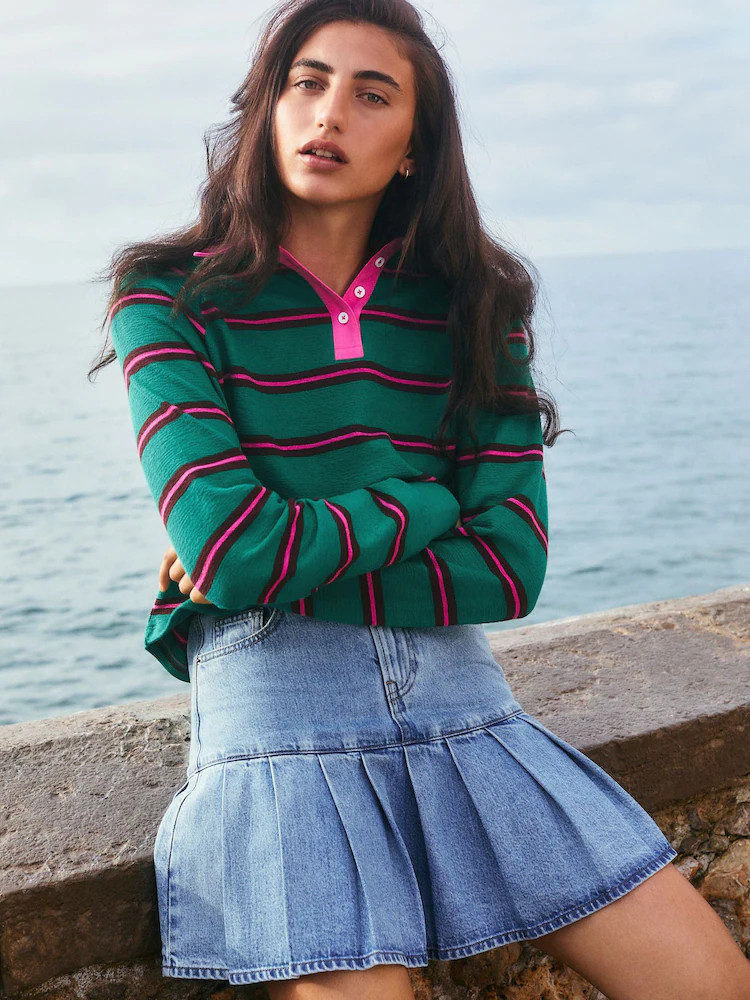 Green/Pink Jersey Stripe Rugby Polo Sweatshirt | Next US