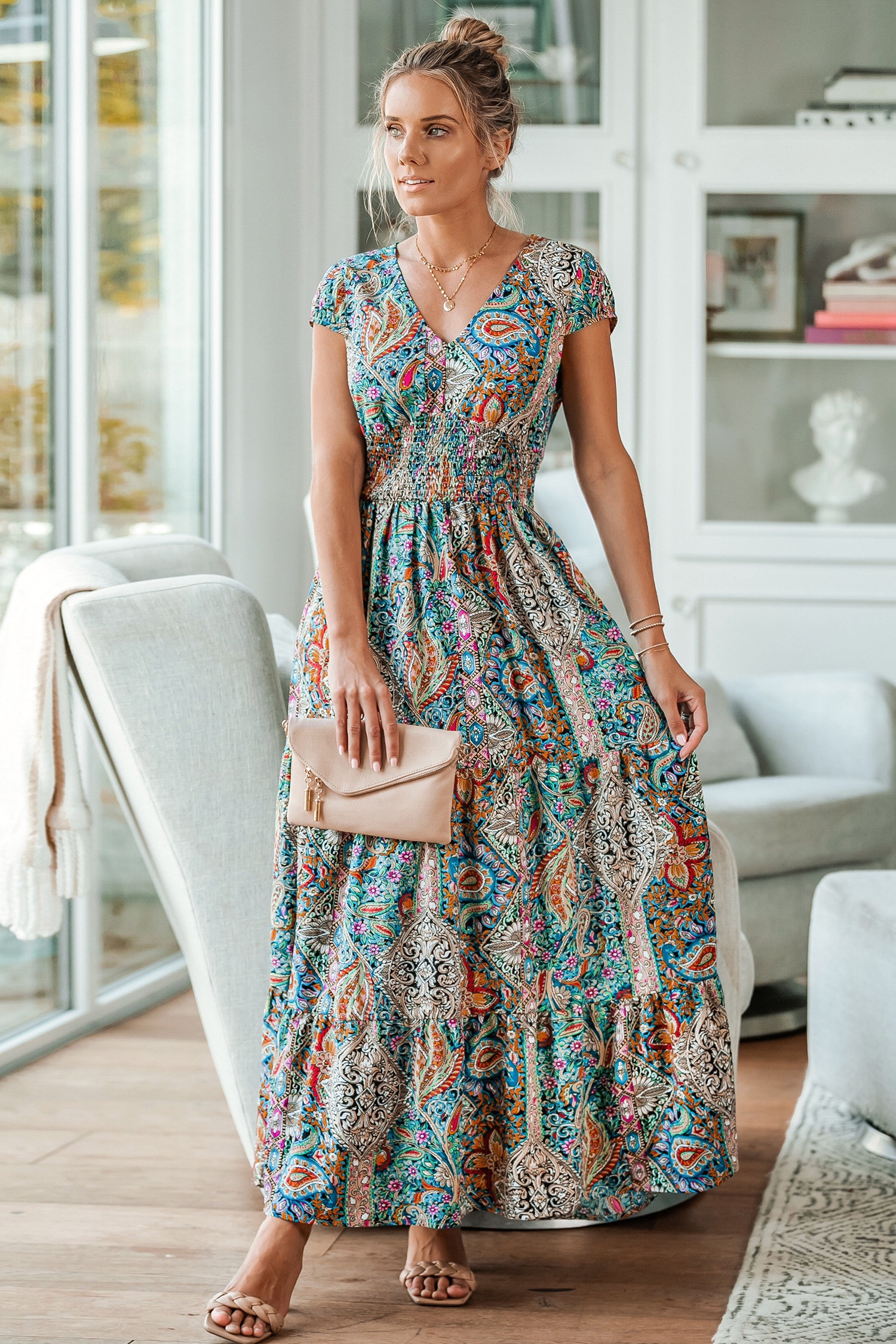 Paisley Print V-Neck Maxi DressNew | Cupshe US