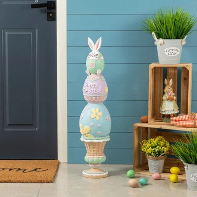 Easter Resin Macaron Stacked Egg & Bunny Porch Décor | Wayfair North America