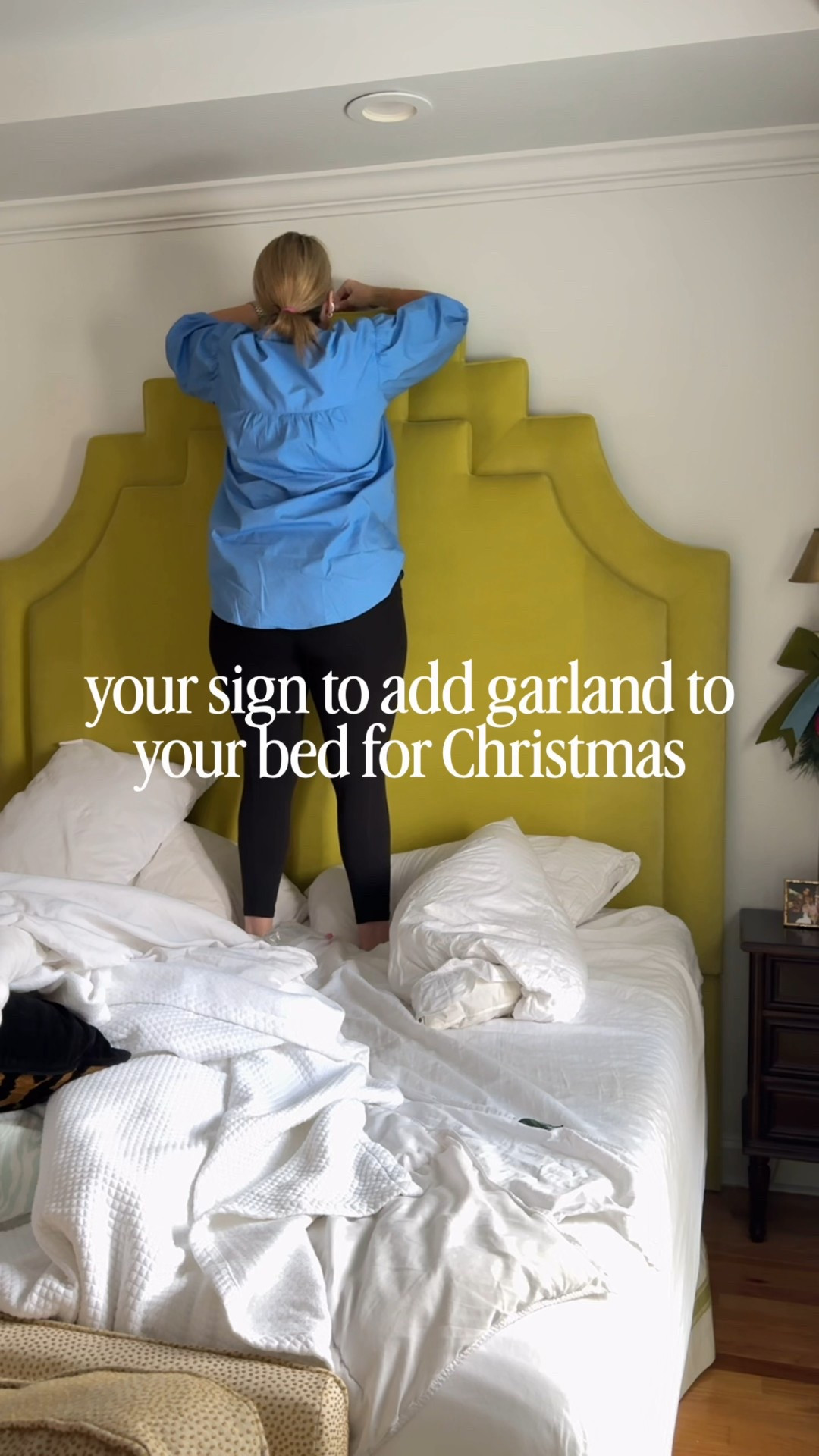 Soft cedar garland with dried orange slices is the perfect addition to your headboard! This was last years garland decor, I’ll be sure to share this years when I’m done. 