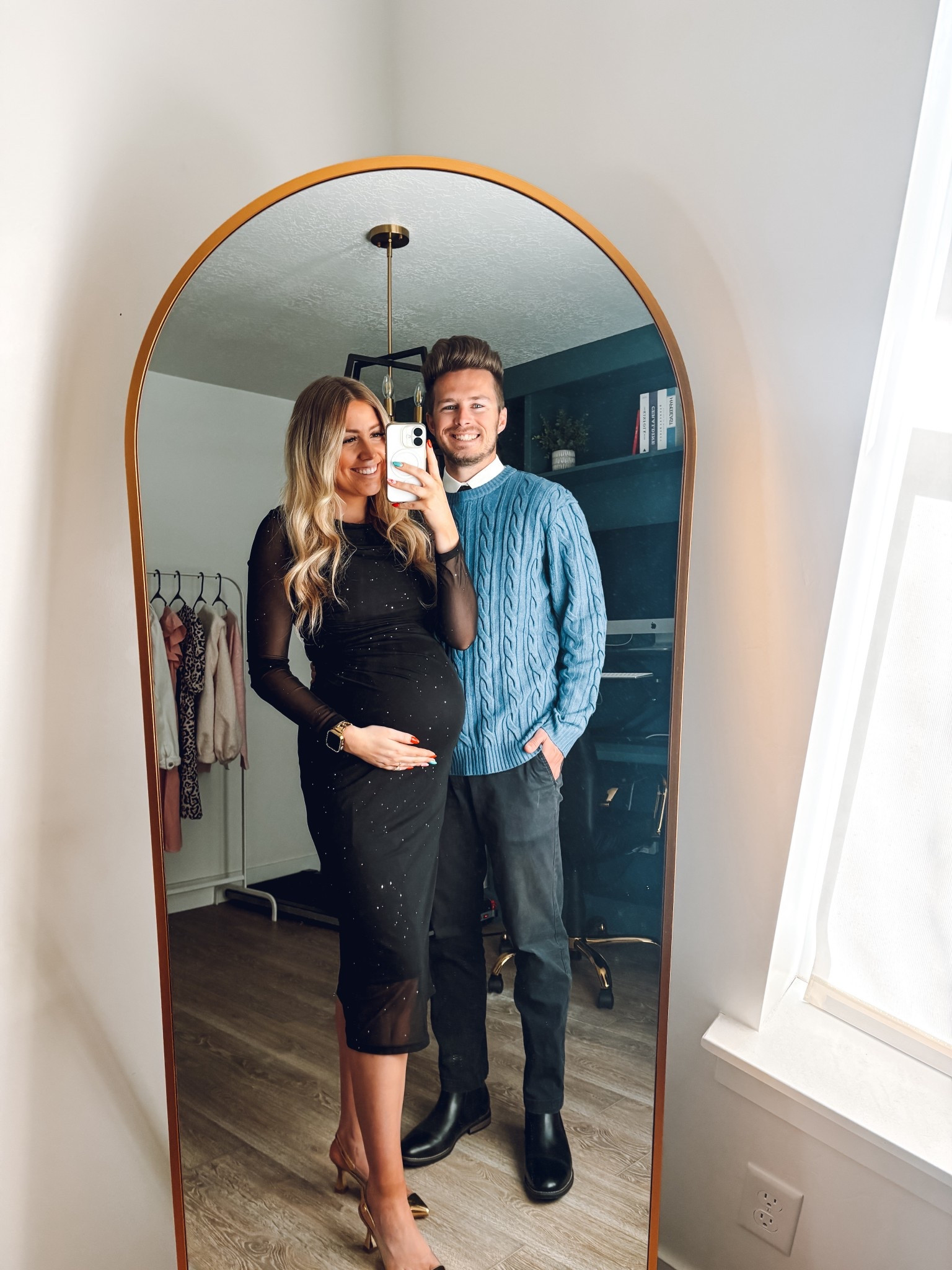 couples holiday outfits

black sparkle dress: wearing usual M, bump friendly but not maternity
 
gold heels: size up half 

mens blue sweater: wearing L
men’s black pants: true to size
men’s boots: true to size 

| men’s fashion | men’s outfit | New Year’s Eve outfit | bump friendly | pregnant | holiday party outfit | wedding guest outfit | church outfit 

#LTKHoliday #LTKBump #LTKMens