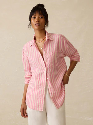 Laguna Linen Relaxed Shirt - Pink Lucy Stripe | Faherty