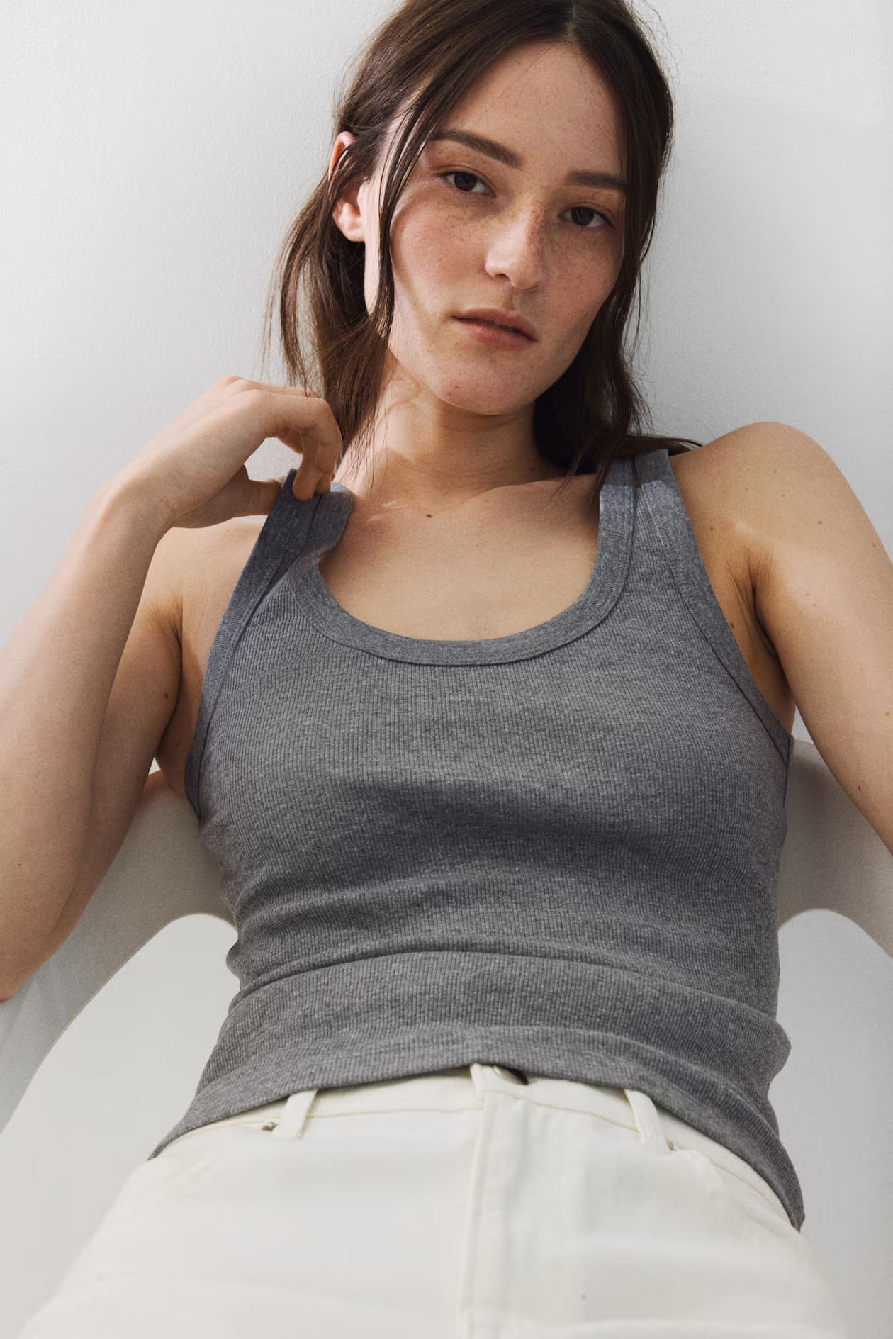 Ribbed vest top - Grey marl - Ladies | H&M GB | H&M (UK, MY, IN, SG, PH, TW, HK)