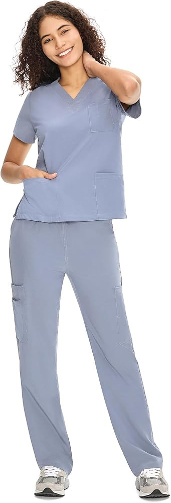 COZYFIT Scrubs for Women Set Medical Uniform - V-Neck Top & Straight Leg Pants with 9 Pockets, Un... | Amazon (US)