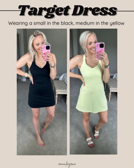 Target athletic dress, wearing a small in the black one and a medium in the yellow. Love the functionality of athletic dresses as a busy mom.

#LTKFindsUnder50 #LTKStyleTip #LTKFitness