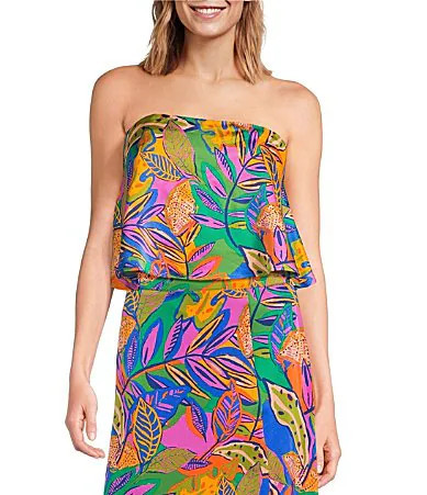 Sugarlips Wane Multi Tropical Floral Printed Square Neck Sleeveless Coordinating Crop Top - S | Dillard's