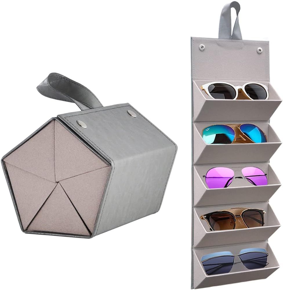 Sunglasses Storage Organizer Holder Foldable Travel Case with 5 Slot Compartments for Multiple Gl... | Amazon (US)