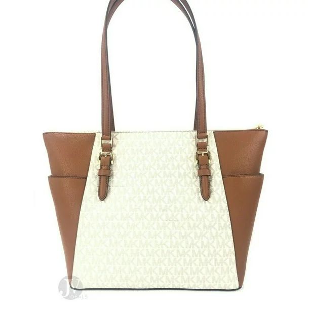Michael Kors Charlotte Signature Leather Large Top Zip Tote Handbag Bag (Vanilla) - Walmart.com | Walmart (US)