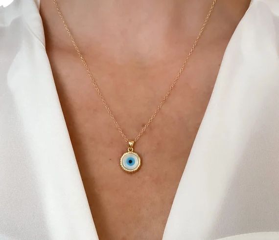 Evil eye necklace, coin necklace, dainty gold necklace, dainty jewelry, layering necklace, evil e... | Etsy (US)