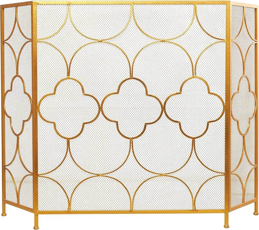 Deco 79 Contemporary Geometric Designed Metal Fireplace Screen, 50"L x 35"H, Gold | Amazon (US)