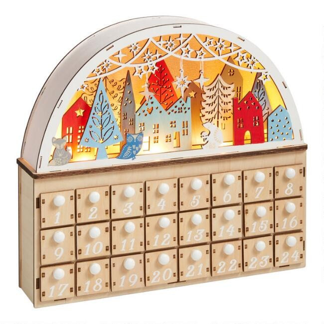 Wood Nordic Winter LED Light Up Countdown Calendar | World Market