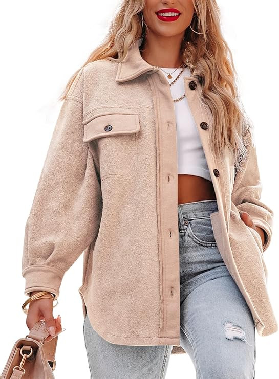Panadila Women's Fleece Button Down Shacket Oversized Long Sleeve Jacket Warm Sherpa Coat with Po... | Amazon (US)