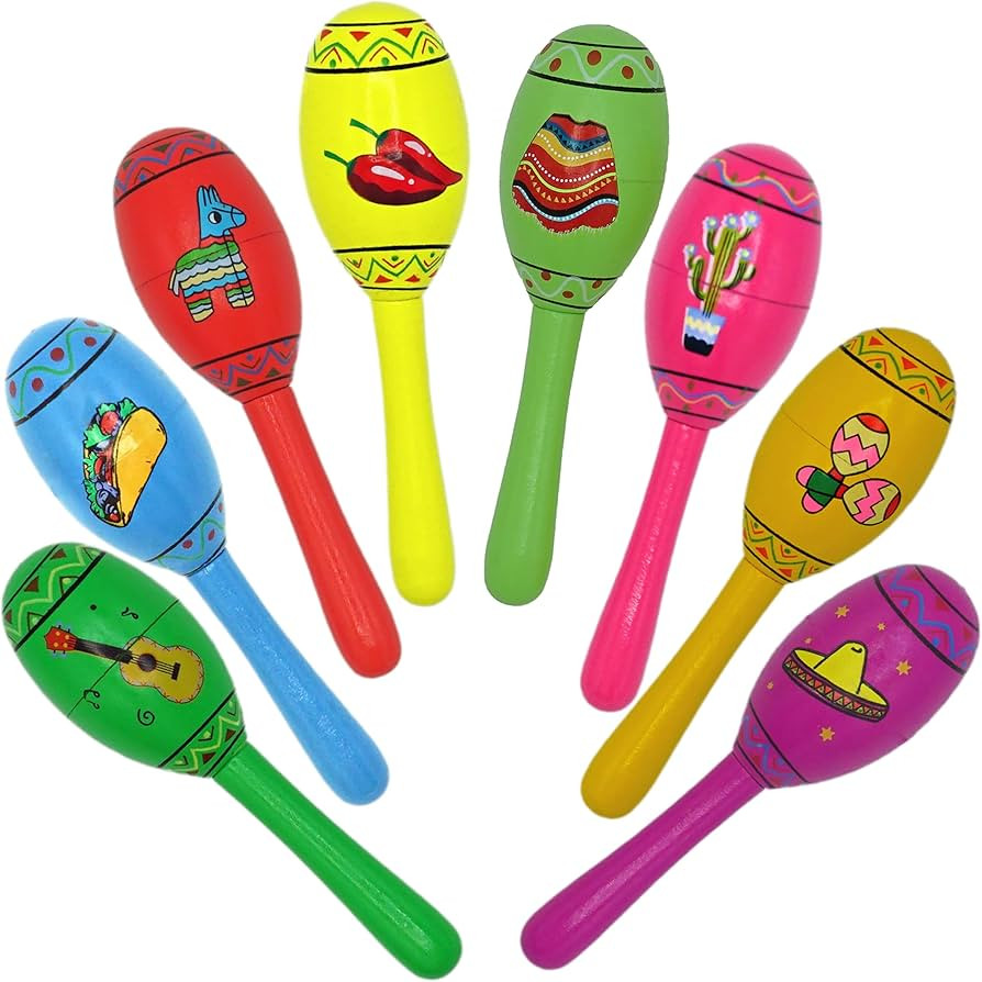 4E's Novelty 16 PCS Fiesta Maracas Party Favors for Kids & Adults Wooden - Cinco de Mayo Mexican ... | Amazon (US)