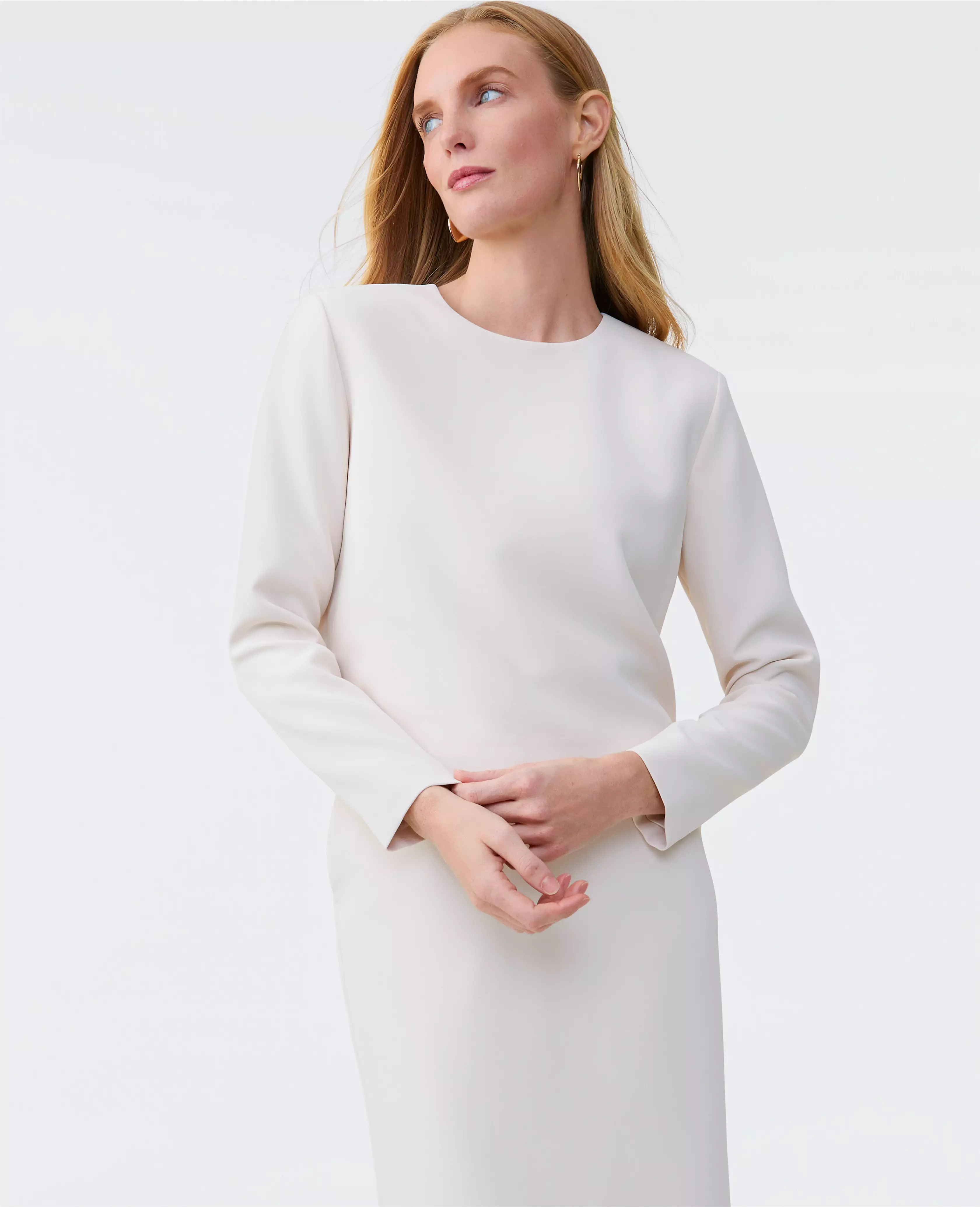 The Petite Crew Neck Top in Fluid Crepe | Ann Taylor