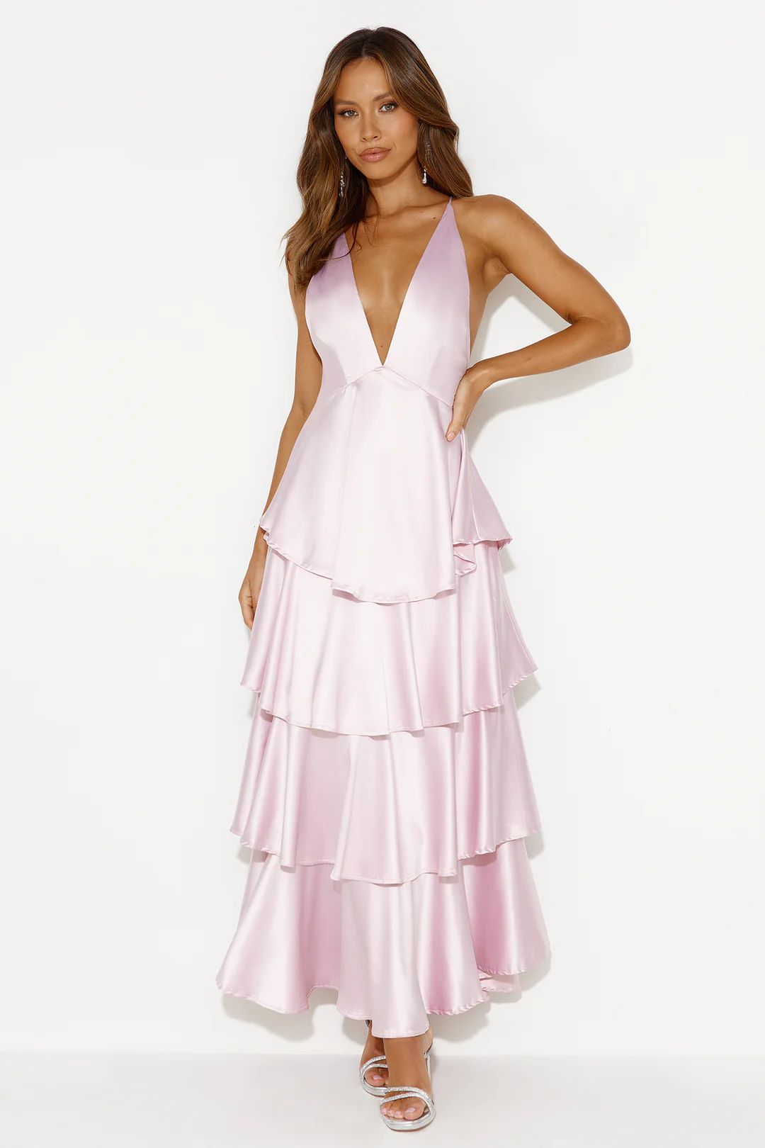 Party Of The Year Satin Maxi Dress Light Pink | Hello Molly