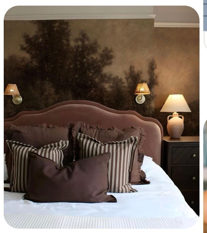 This bedroom moment is all about layering rich textures + warm tones to create that luxury hotel feel at home. From the curved upholstered headboard to the mix of striped + solid pillows, every detail adds depth without feeling overdone. And don’t even get me started on that mural wall… instant ambiance.

If you’re trying to upgrade your space, start with:
• A statement headboard
• Layered neutral pillows (mix patterns + textures)
• Warm lighting (table lamps + sconces = game changer)
• A moody wall moment

Saving this as my current bedroom inspo 🤍

#LTKHome #BedroomInspo #MoodyHome #NeutralAesthetic #CozyBedroom #InteriorStyle #HomeDetails #LuxuryAtHome

#LTKdayinmylife #LTKstorytime #LTKgrwm