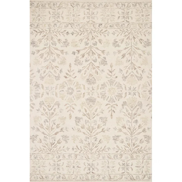 Fleshman Floral Handmade Looped/Hooked Wool Area Rug in Ivory/Neutral | Wayfair Professional