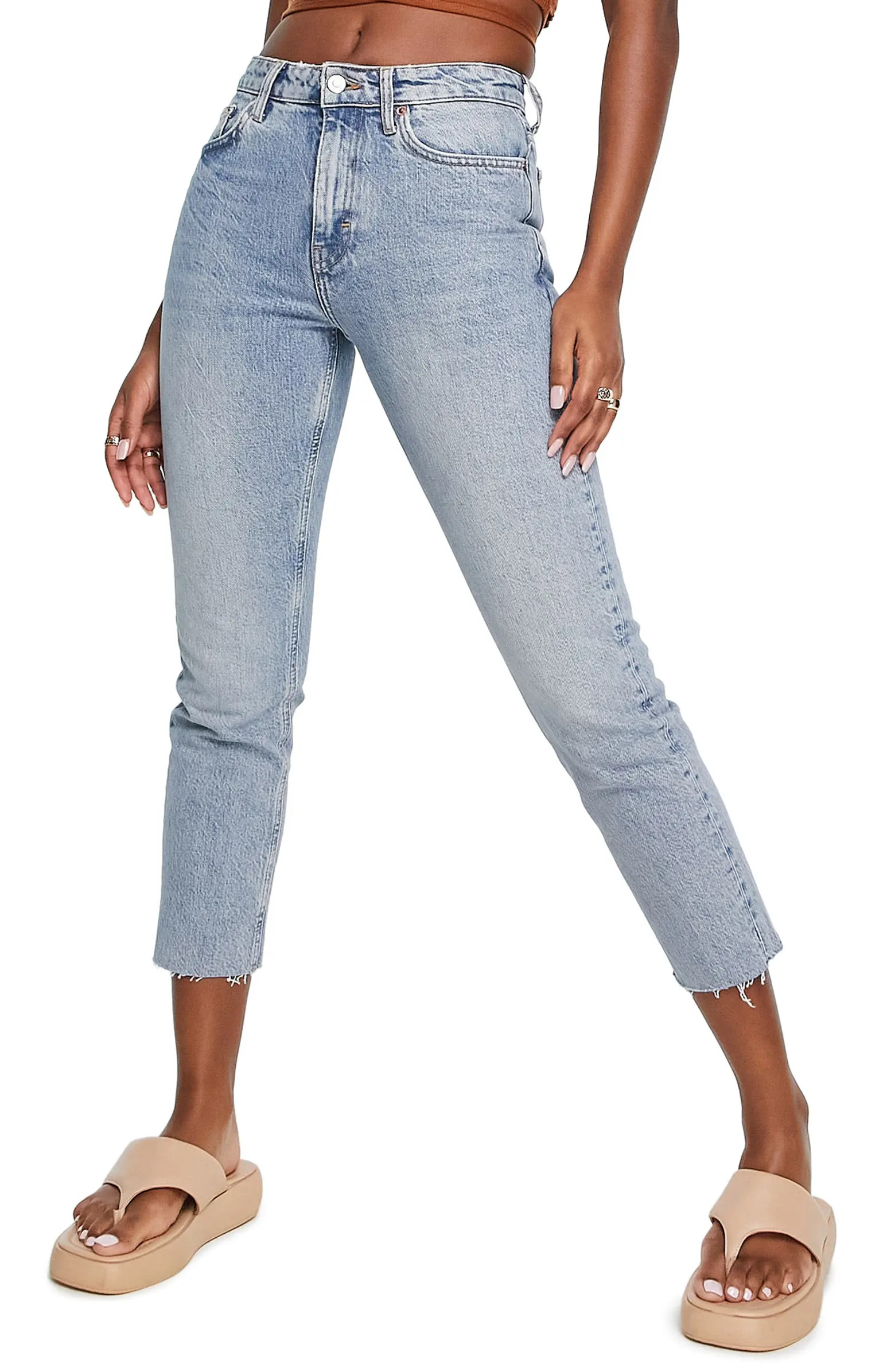 High Waist Raw Hem Straight Leg Jeans | Nordstrom