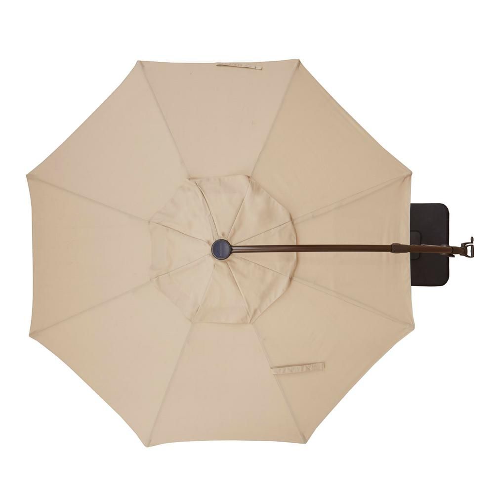 11 ft. Aluminum Cantilever Solar LED Offset Outdoor Patio Umbrella in Putty Tan | The Home Depot