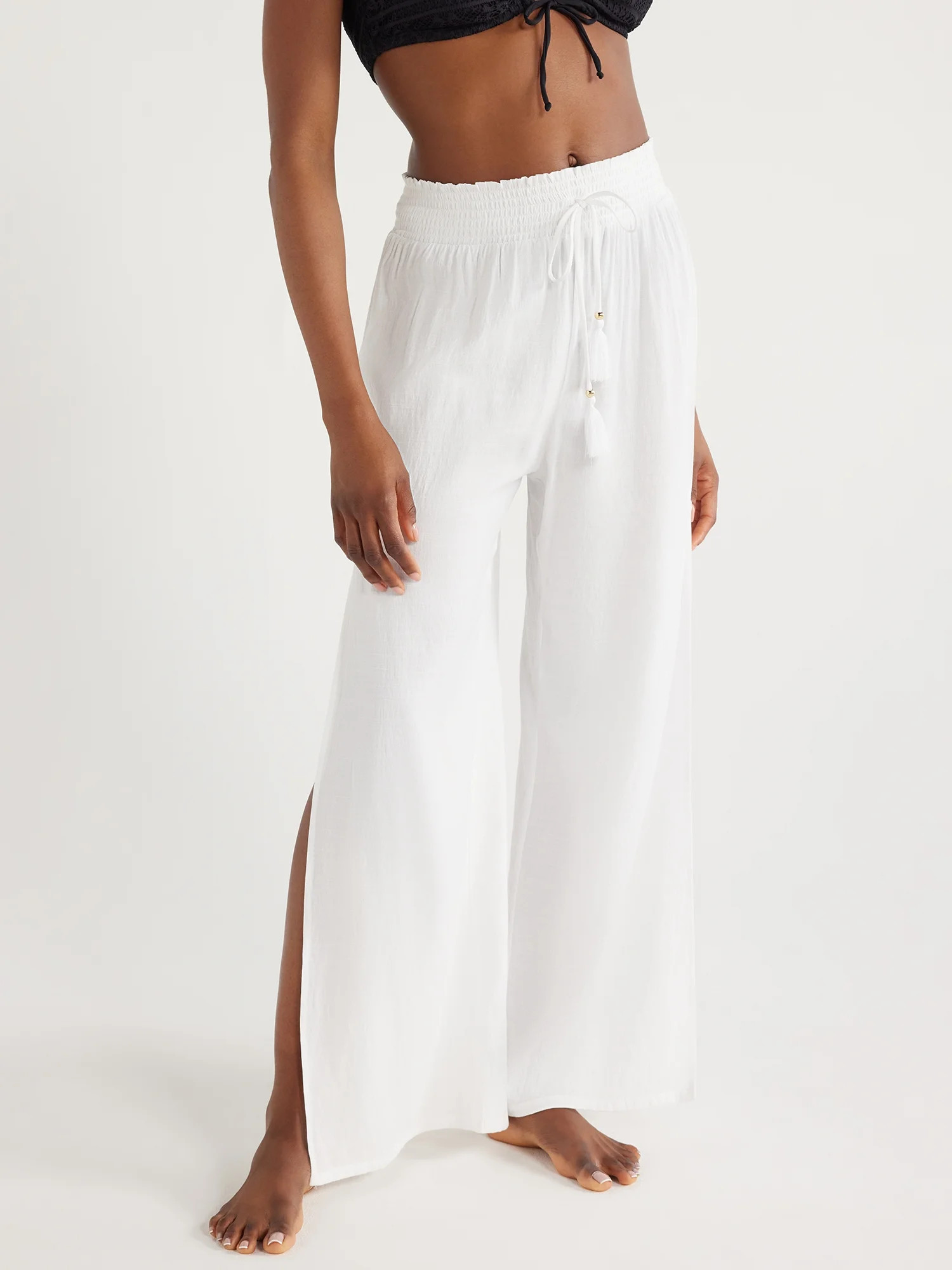 Time and Tru Women's and Women’s Plus Smocked Coverup Pants with Side Slits, Sizes XS-3X | Walmart (US)