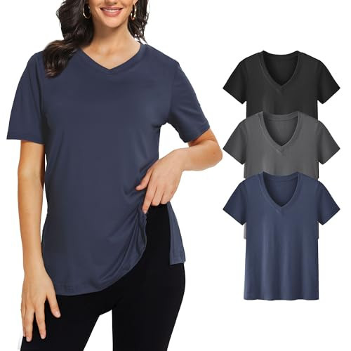 Showitty 3 Pack V Neck T Shirt for Women Plus Size, Short Sleeve Casual Tops Summer 2025 Basic Tees | Amazon (US)