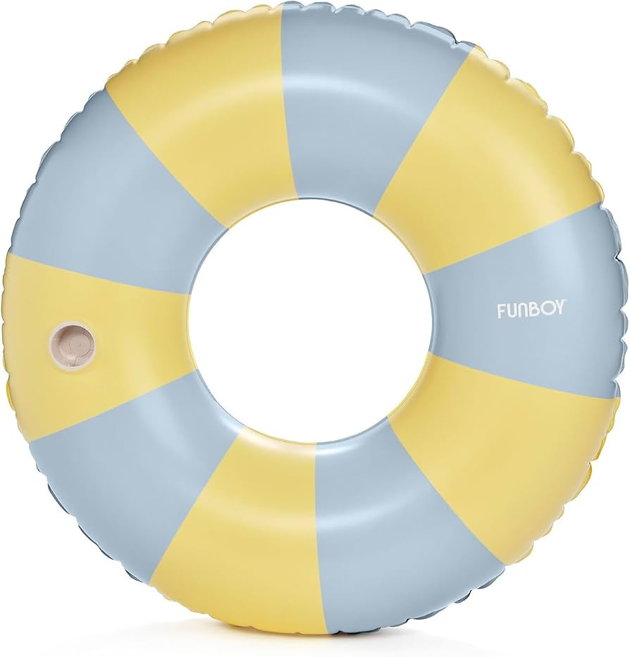FUNBOY Giant Yellow & Blue Stripe Inflatable Pool Float with Cup Holder, 48" Adult Inner Tube Swi... | Amazon (US)
