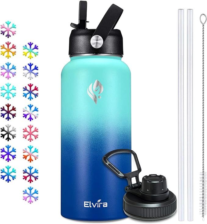 Elvira 32oz Vacuum Insulated Stainless Steel Water Bottle with Straw & Spout Lids, Double Wall Sw... | Amazon (US)