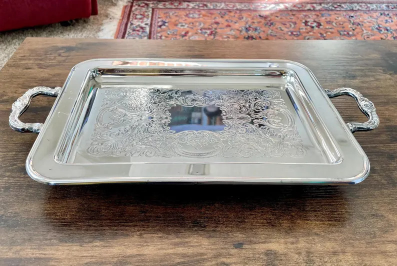 Footed Silver Plate Rectangular Tray - Etsy | Etsy (US)
