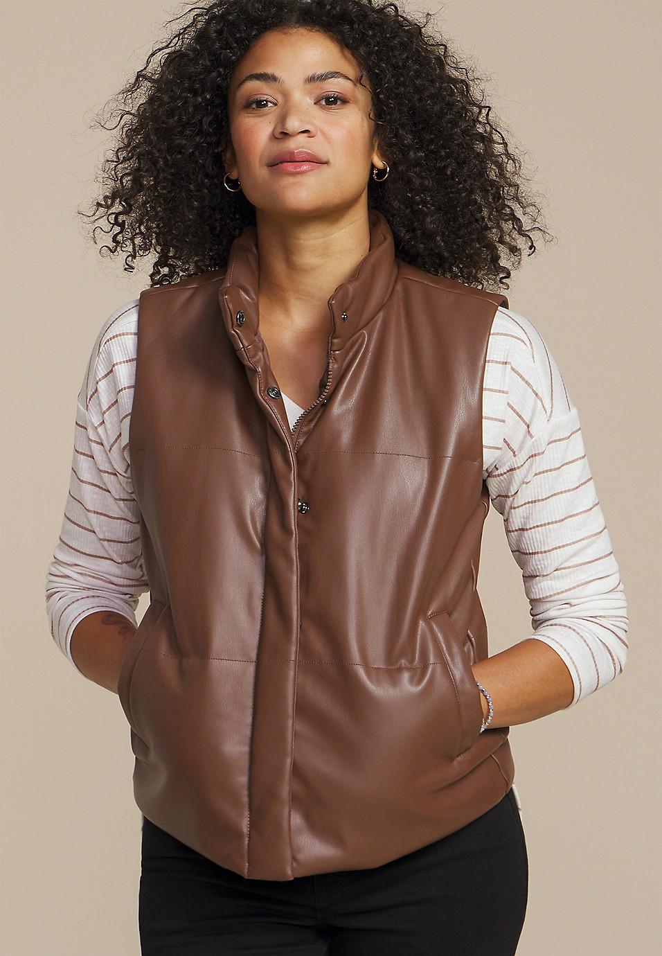 Faux Leather Quilted Vest | Maurices