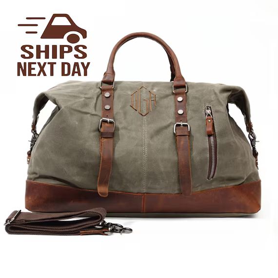 Personalized Large Duffel Bag | Groomsmen Bag Gift | Monogram Weekender Bag | Men’s Leather Duf... | Etsy (US)