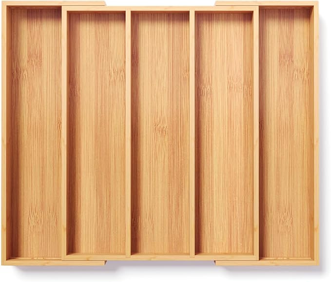 Fibogollo Expandable Bamboo Silverware Organizer, Kitchen Drawer Organizer | Flatware and Utensil... | Amazon (US)