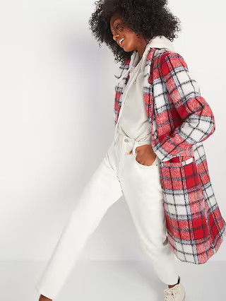Oversized Soft-Brushed Plaid Overcoat for Women | Old Navy (US)